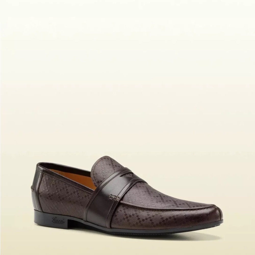 Gucci Men’s Brown Diamante Leather Penny Slip On Driving Loafers Size 10.5 US